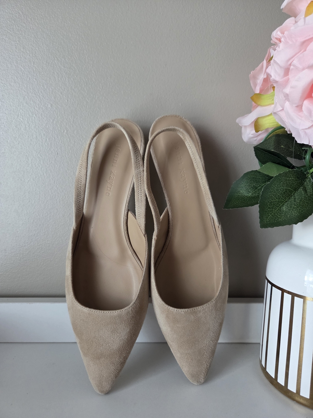 Jenni Kayne Beige Suede Pointed Slingback Flats